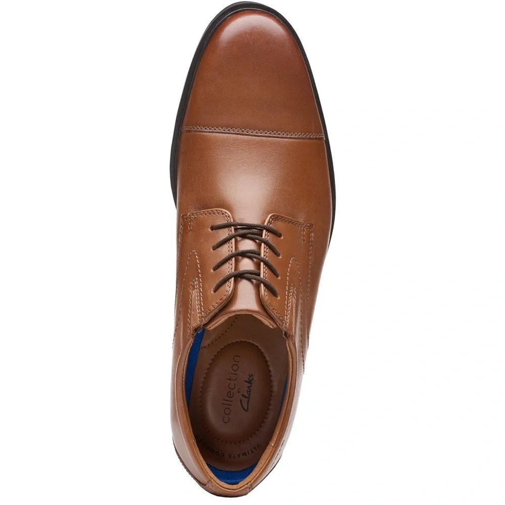 Clarks Whiddon Cap Toe Oxfords Leather Shoes in Dark Tan- Size 8.5